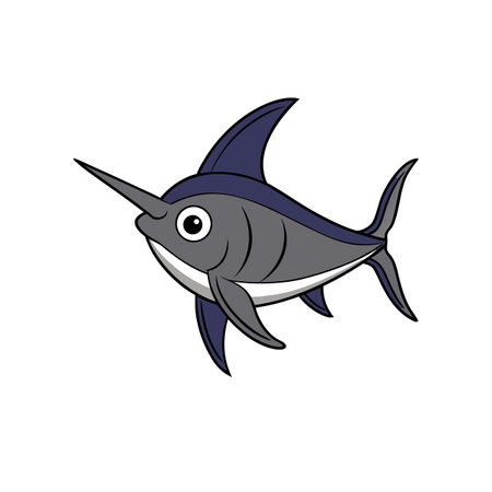 Cute cartoon swordfish illustration isolated on white background imageのイラスト素材