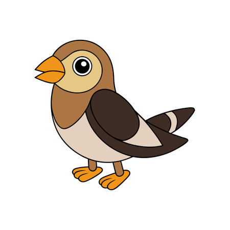 Cartoon sparrow illustration with brown and orange color paletteのイラスト素材