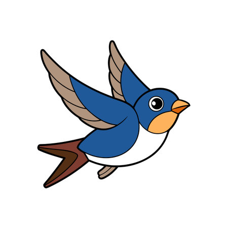Cute cartoon swallow illustration flying upwards against white backdropのイラスト素材