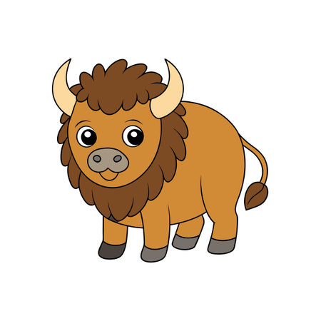 Cartoon bison illustration with cheerful expression on white backgroundのイラスト素材