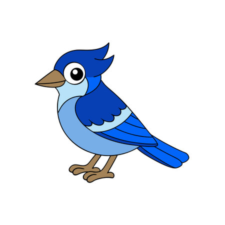 Cartoon Blue Jay Illustration, Side View, Isolated on Whiteのイラスト素材