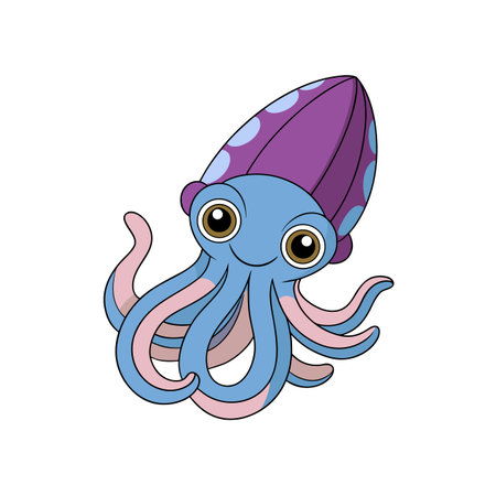Cheerful cartoon squid with big eyes on a white backgroundのイラスト素材