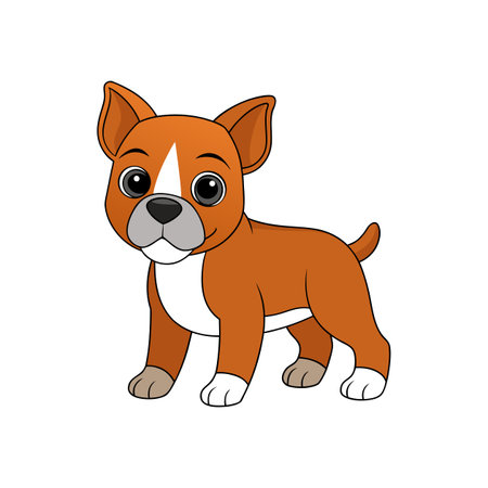 Cute cartoon dog illustration, brown and white puppy standingのイラスト素材