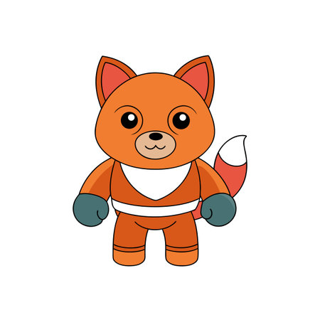 Cute cartoon fox character illustration standing on white backgroundのイラスト素材