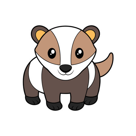 Cute cartoon badger character illustration, white background, full shotのイラスト素材