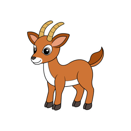 Cartoon Ibex Illustration, Simple Animal Character Design for Childrenのイラスト素材