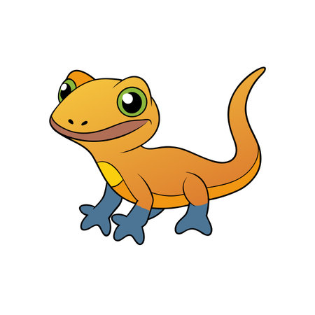 Cute orange cartoon gecko with blue hands and feetのイラスト素材