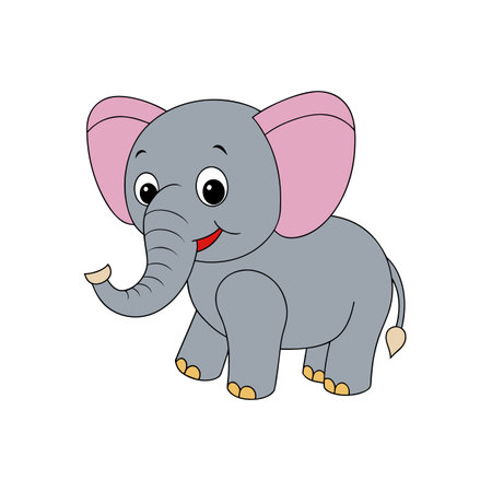 Cartoon elephant illustration standing cheerfully on a white backgroundのイラスト素材