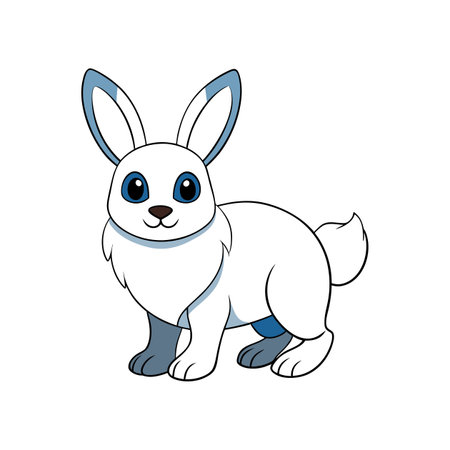 Cartoon white bunny illustration with blue details, standing poseのイラスト素材
