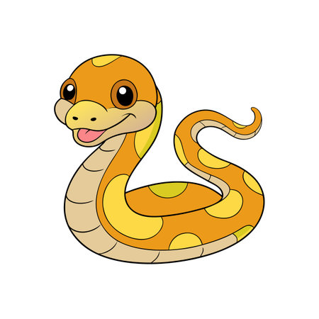 Cartoon snake with a cheerful expression on white backgroundのイラスト素材