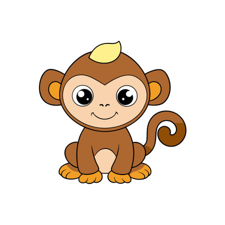 Cute cartoon monkey sitting with large eyes and smileのイラスト素材