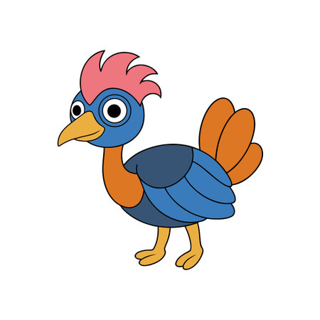 Cartoon Colorful Quirky Bird Standing Isolated on White Backgroundのイラスト素材