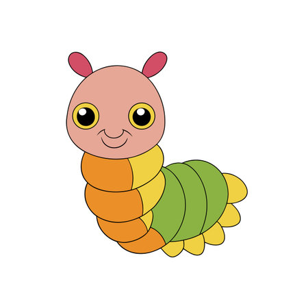 Cartoon caterpillar with big eyes on a white backgroundのイラスト素材