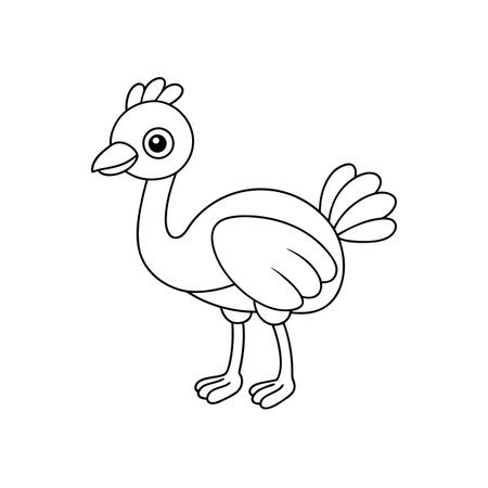 Cartoon ostrich outline drawing for coloring book illustrationのイラスト素材