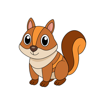 Cute cartoon squirrel with fluffy tail sitting uprightのイラスト素材