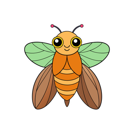 Cute colorful cartoon bee illustration with whimsical design elementsのイラスト素材