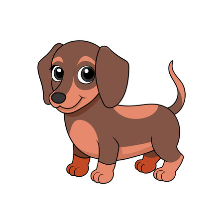 Cute cartoon dachshund puppy with big eyes and smileのイラスト素材