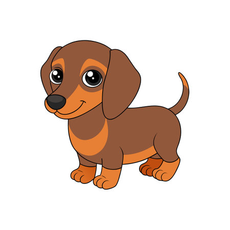 Cute cartoon dachshund puppy stands isolated on white backgroundのイラスト素材