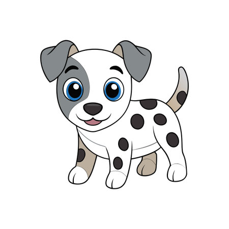 Cute cartoon puppy with spots standing playfully illustrationのイラスト素材