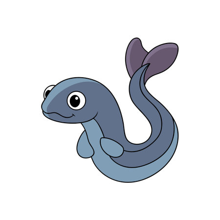 Cute cartoon eel with playful expression on white backgroundのイラスト素材