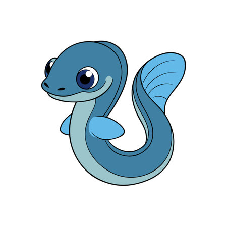 Cute blue eel cartoon character smiling cheerfully illustration