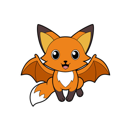 Cartoon fox with bat wings against white background imageのイラスト素材