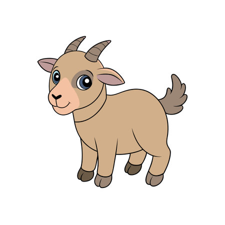 Cartoon baby goat standing cheerfully on white background designのイラスト素材