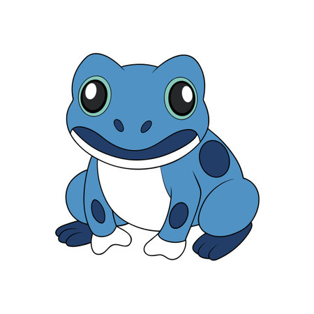 Cartoon blue frog sitting, isolated on a white backgroundのイラスト素材