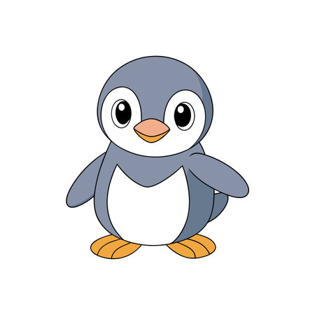 Cartoon penguin illustration standing in front of a white backdropのイラスト素材