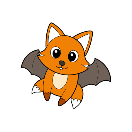 Cute Cartoon Fox with Bat Wings Illustration Isolatedのイラスト素材