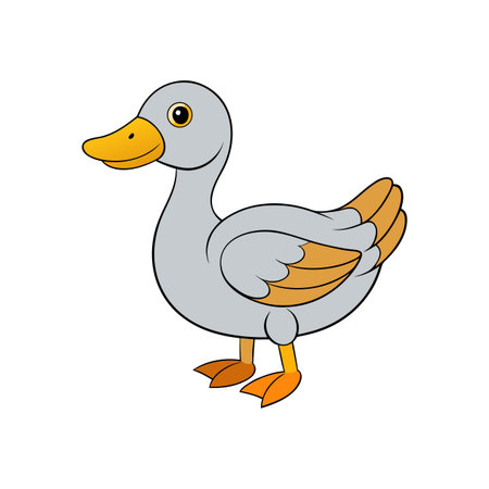 Cartoon duck with gray body and orange details illustrationのイラスト素材
