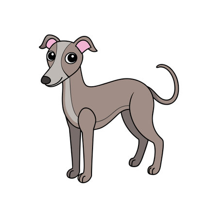 Cartoon greyhound with outline, cute character illustration imageのイラスト素材