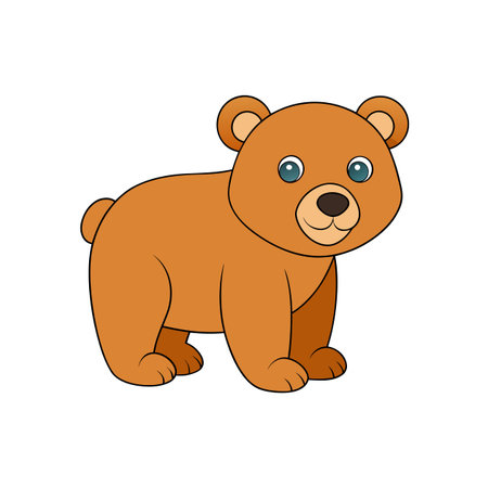 Cute brown bear cartoon character standing on white backgroundのイラスト素材