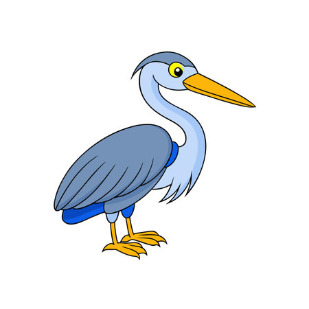 Stylized heron illustration with blue and yellow coloringのイラスト素材