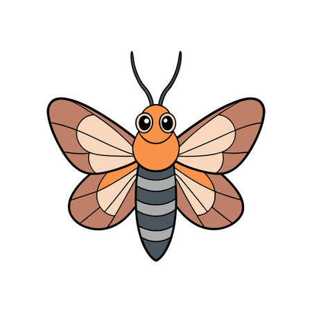 Cute cartoon moth with patterned wings against white backgroundのイラスト素材