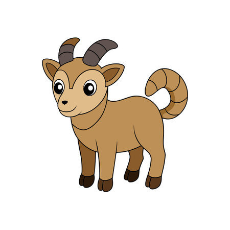 Cartoon style tan goat with curled tail illustrationのイラスト素材