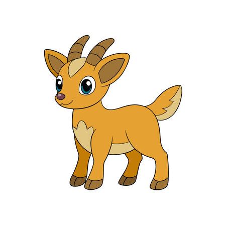 Cute cartoon style fawn with blue eyes standing calmlyのイラスト素材
