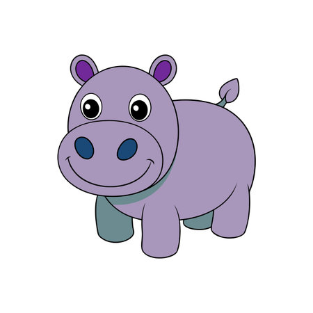 Cute cartoon hippo smiling on white background illustration imageのイラスト素材