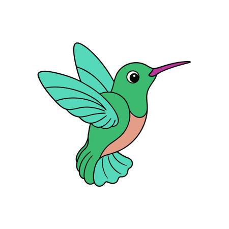 Cute Cartoon Hummingbird Illustration with Teal and Green Coloringのイラスト素材