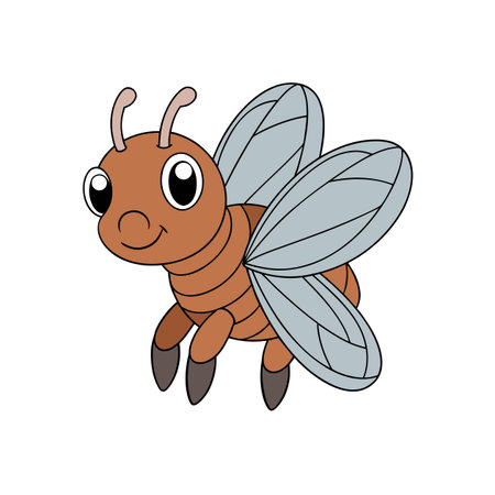 Cheerful Cartoon Insect with Wings on a White Backgroundのイラスト素材