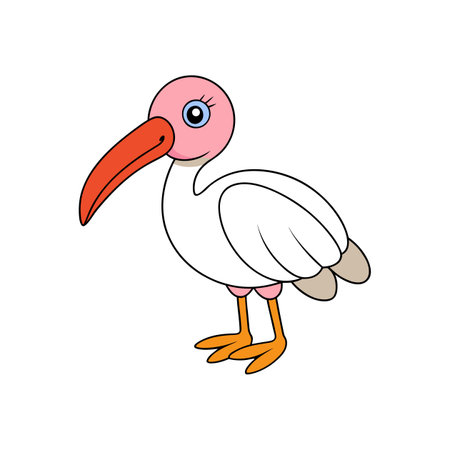 Cute ibis cartoon character with pink head and beakのイラスト素材