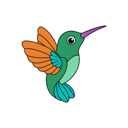 Stylized Cartoon Hummingbird with Colorful Wings on White Backgroundのイラスト素材