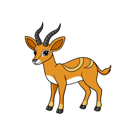 Cartoon illustration of cute impala with curved hornsのイラスト素材