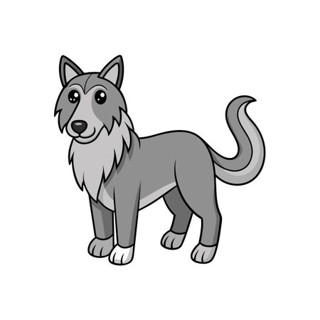 Cartoon style wolf illustration standing isolated on white backdropのイラスト素材