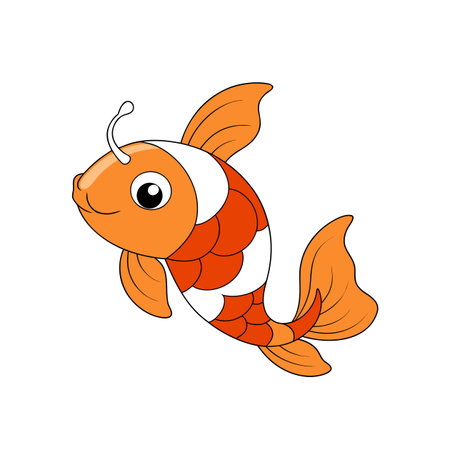 Cartoon koi fish with orange scales and white patchesのイラスト素材