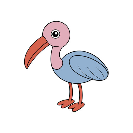 Cartoon Ibis bird standing on white background illustrationのイラスト素材
