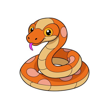 Playful Cartoon Snake Illustration with Orange and Beige Tonesのイラスト素材