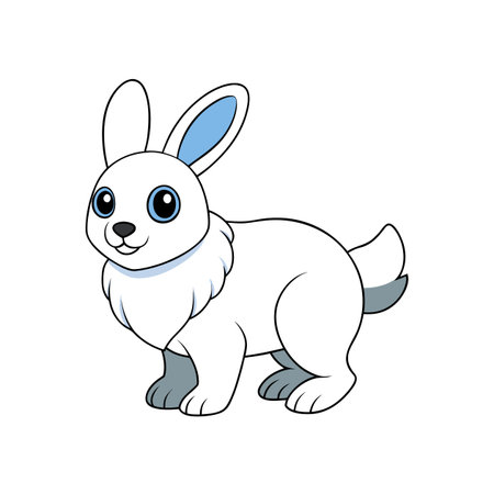 Cute cartoon white rabbit illustration with blue accentsのイラスト素材