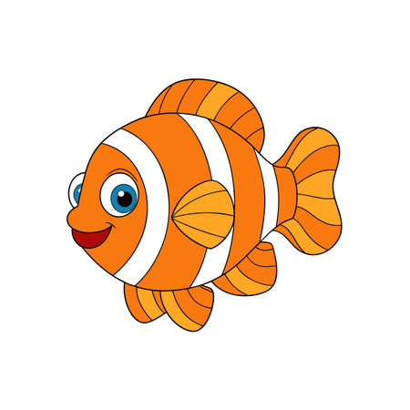 Cartoon Clownfish Illustration With Stripes And Cheerful Expressionのイラスト素材