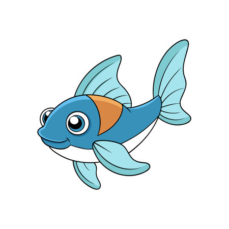 Cute blue cartoon fish with big eyes isolatedのイラスト素材